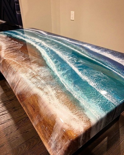 48" x 24" Epoxy Table Top Ocean Resin Design Custom Furniture Piece - Picture 2 of 6