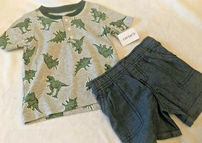 NWT 18m carters dinosaur set boys summer shorts top shirt outfit 