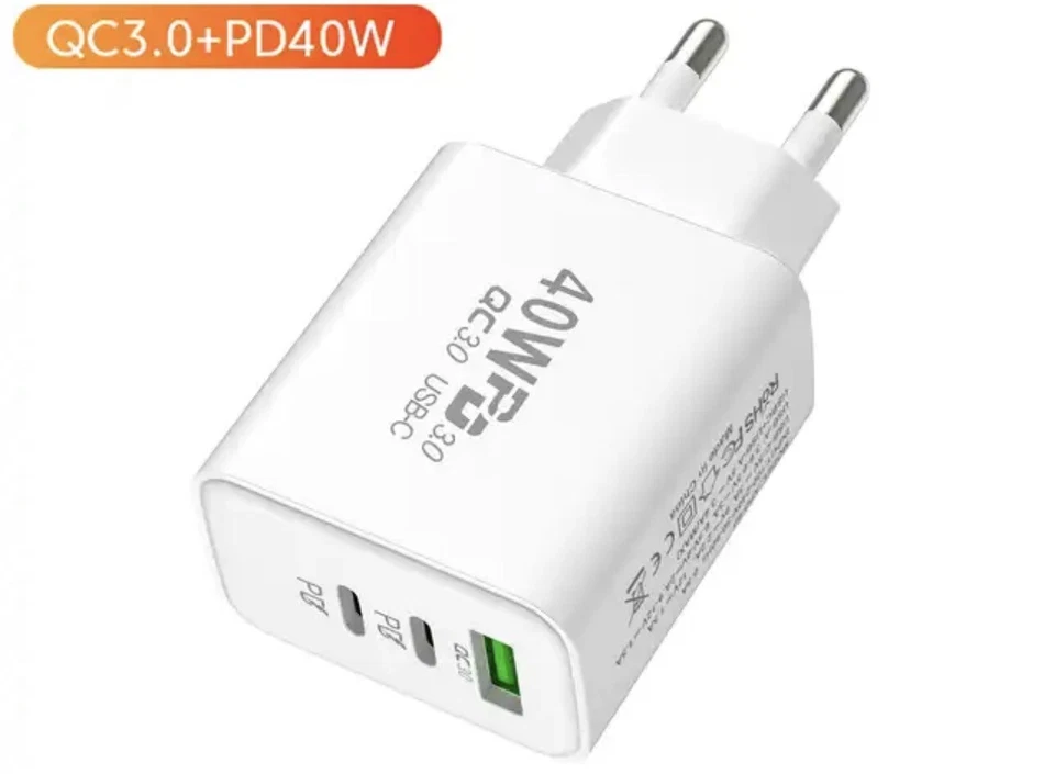3-fach Schnellladegerät 40W Netzteil 2x USB-C + 1x USB Charger Mehrfach Stecker - Bild 4 von 4