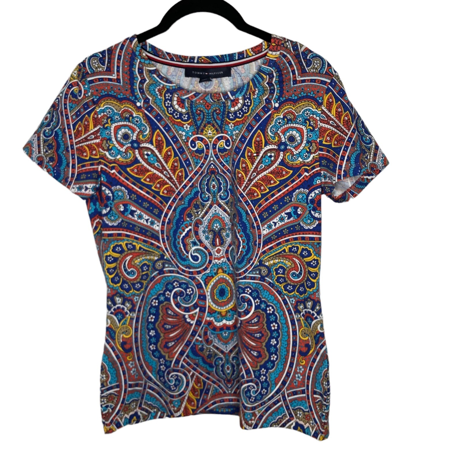 NWT Tommy Hilfiger Womens Paisey Tee Shirt Size Small Short Sleeve Cotton Blend