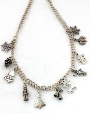 Christmas Sterling Silver Santa Reindeer Snowman Snowflake 11 Charm Necklace NEW