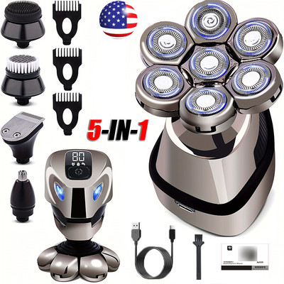 5-in-1 Shaver Cordless Hair Trimmer Bald Head Razor Electric For Men Wet Dry 7D