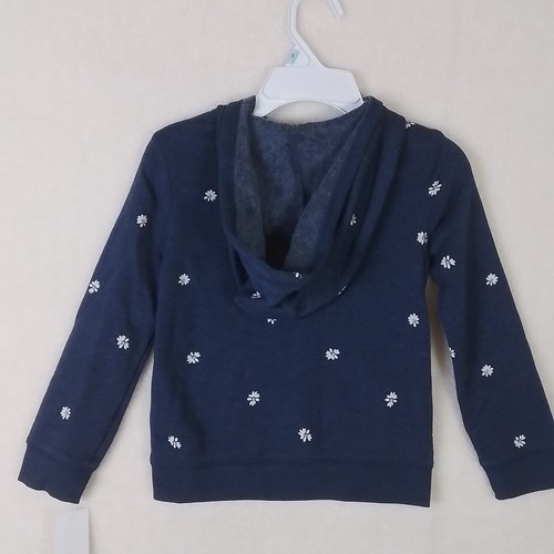 Oshkosh Girls Hoodie 5T Full Zip Fleece Lined Blue White Daisy Logo Pockets - Picture 2 of 13