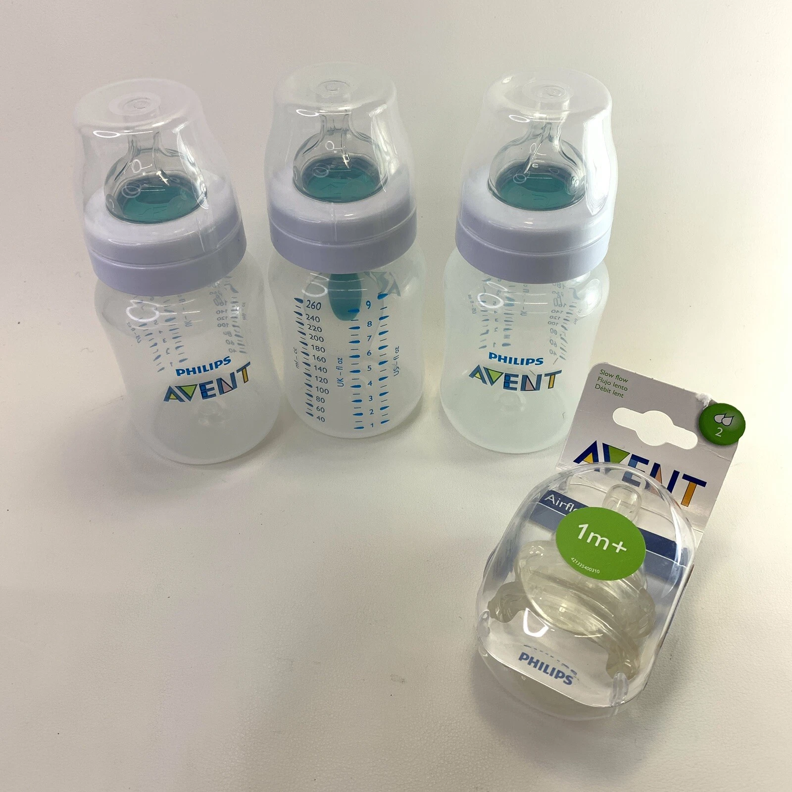 Lot of 3 Philips Avent Anti-colic Baby Bottle and 2pk Airflex Nipples 9oz 1mo+