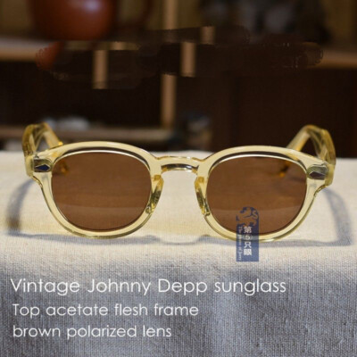Johnny Depp brown sunglasses men's polarized sunglasses yellow acetate glasses M