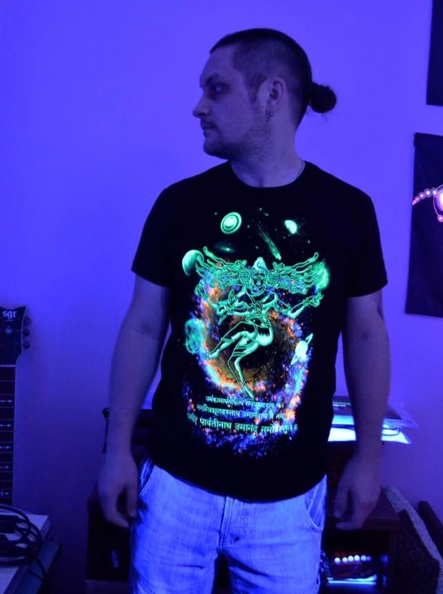 Lord Shiva Tshirt Glow UV Blacklight Psychedelic Om Ohm Aum Mantra Yoga Goa