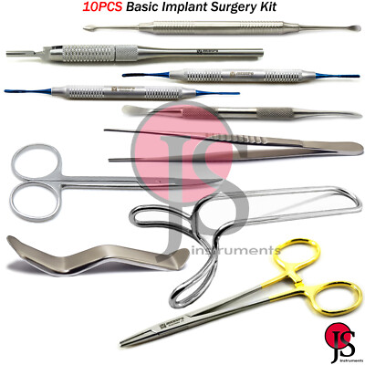 10PCS Basic Implant Surgery Instruments Cheek Retractor Periotome Needle Holder