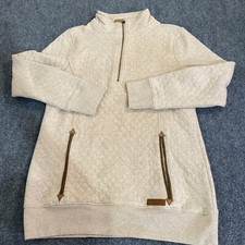 Marley Lilly Jacket Womens Medium Tan 1/4 Zip Pullover Kangaroo Pocket