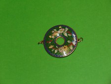 Vintage Chinese Cloisonné Enamel Double Sided Floral Focal Pendant 50.4mm