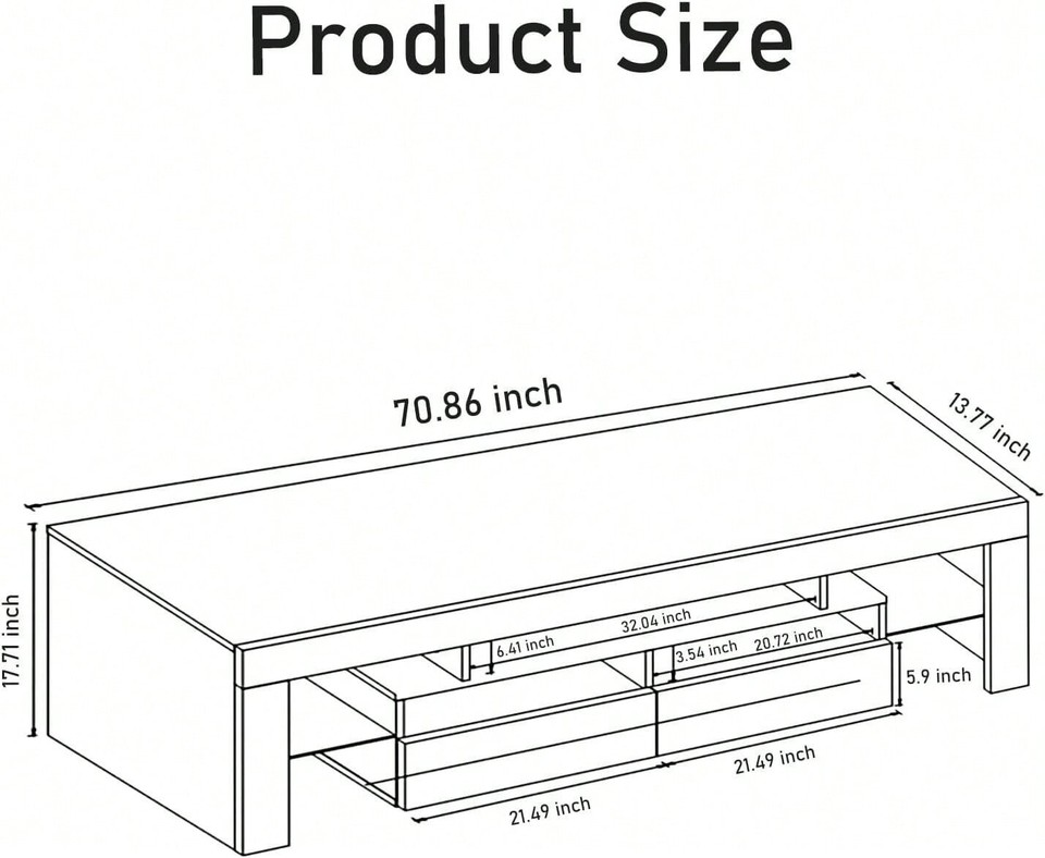51in/63in/71in LED TV Stand For 6080 Inch TV, High Glossy Modern