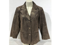Women's Dialogue Suede Button Down 100% Leather Coat Xl