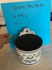 One Antique American Blue & White Stoneware Kitchen Salt Box