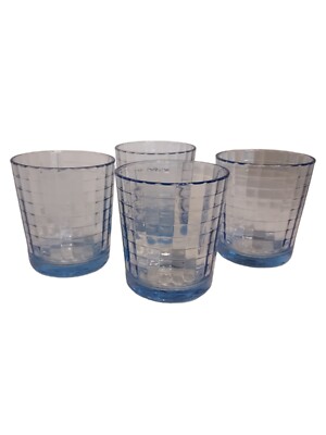 Vintage Circleware Windowpane Pale Blue Scotch Glasses Set of 4 Made in Turkey