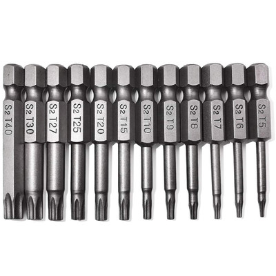 12PCS Torx Bit Set, S2 Steel, Magnetic, 1/4'' Hex, T5-T40, 50mm   For IKEA & More