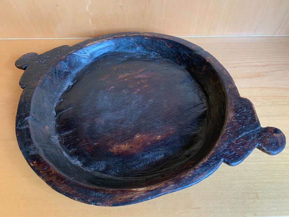 CUENCO CHAPATI MADERA MACIZA HECHO A MANO EN LA INDIA ~ ORIGINAL VINTAGE ~ RARO Foto 4 de 4