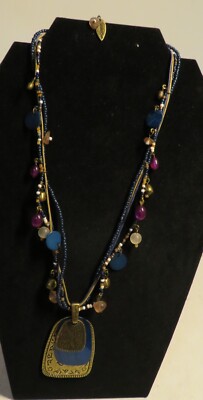 Coldwater Creek Necklace Boho Layered Brass Tone Necklace Multicolor Beads 18''