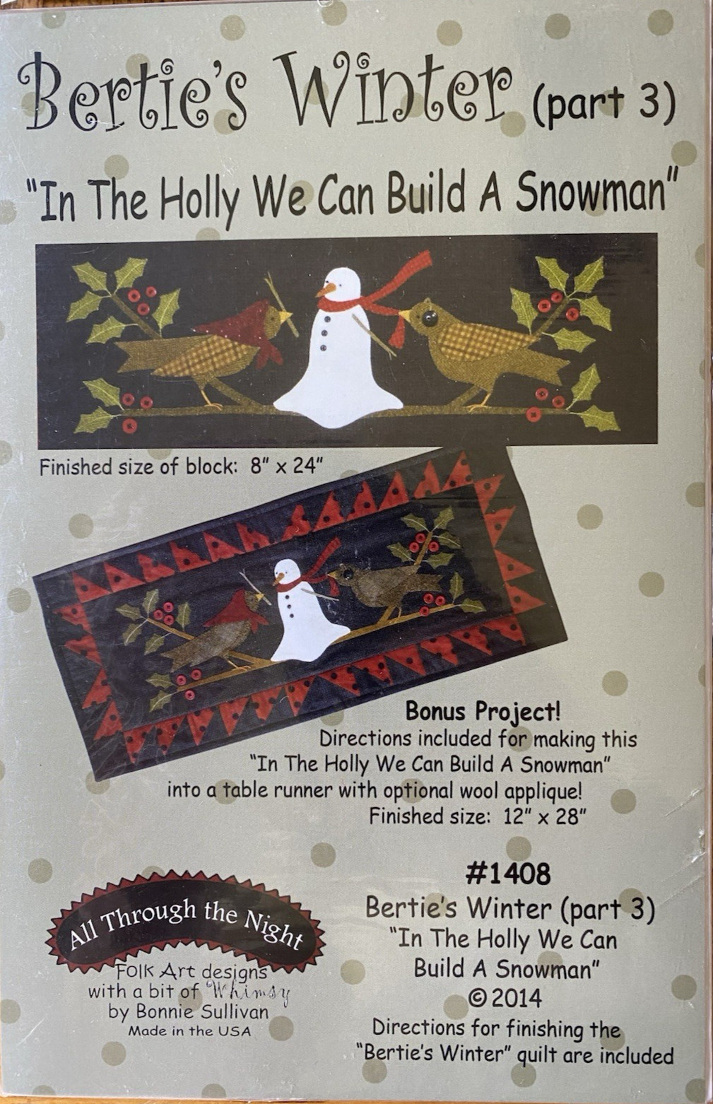 Bertie's Winter Christmas Wool Applique COMPLETE Quilt Pattern 1-4 Primitive