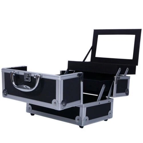 Large Pro Aluminum Makeup Train Case Box Jewelry Cosmetic Organizer with Mirror - Picture 10 of 10