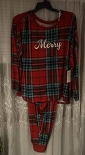 WOMAN'S NEW 2 PIECE PAJAMA SET 3x 22 BY JOYSPUN Plaid Merry