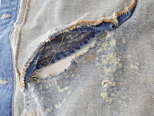 Vintage Maverick blaue Glocke zerstörte Denimjacke Weste Cutoff Punk Biker USA 44 - Bild 11 von 12