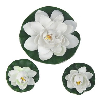 3PCS White Artificial Lotus Flowers Floating Water Lily - Ponds, Pools Clearance