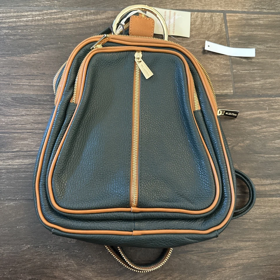 Valentina Backpack Crossbody Purse Green Pebbled Leather Gold Hardware Italy NWT