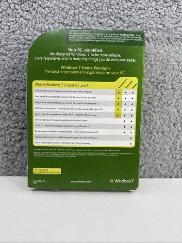 Microsoft Windows 7 Home Premium Upgrade w/ Key - for Vista. 32 and 64 bit Disks - Picture 2 of 11
