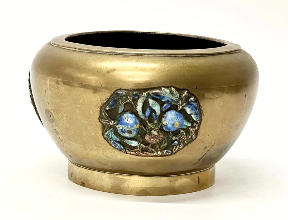 Антикварная китайская латунная и медная эмалированная чаша 19 века - Изображение 2 из 4