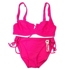 Victoria's Secret Hot Pink Smocked Underwire Bikini Set 32D Small NWT Beach