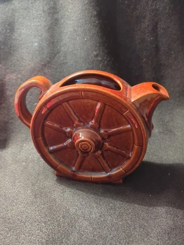 Frankoma Brown Wagon Wheel Teapot 94T No Lid 6" Tall Great For Tea Or As  A Vase