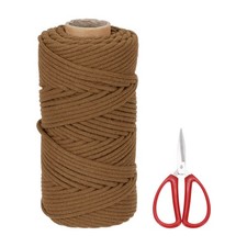 Braided Macrame Cord, 4mm x 109 Yards Natural Cotton Rope with Scissors Coffee