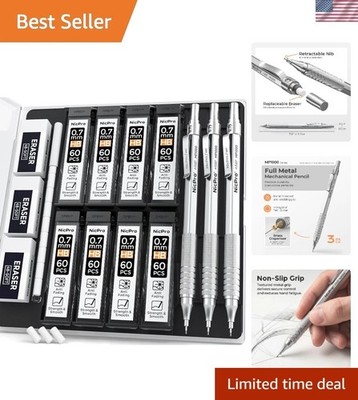 Elegant 0.7mm Metal Mechanical Pencil Set for Precision Writing & Sketching