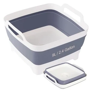 Collapsible Dish Basin & Sink Tub with Drain Plug – 2.4 Gal Baby Bottle Grey 1 - Picture 1 of 8