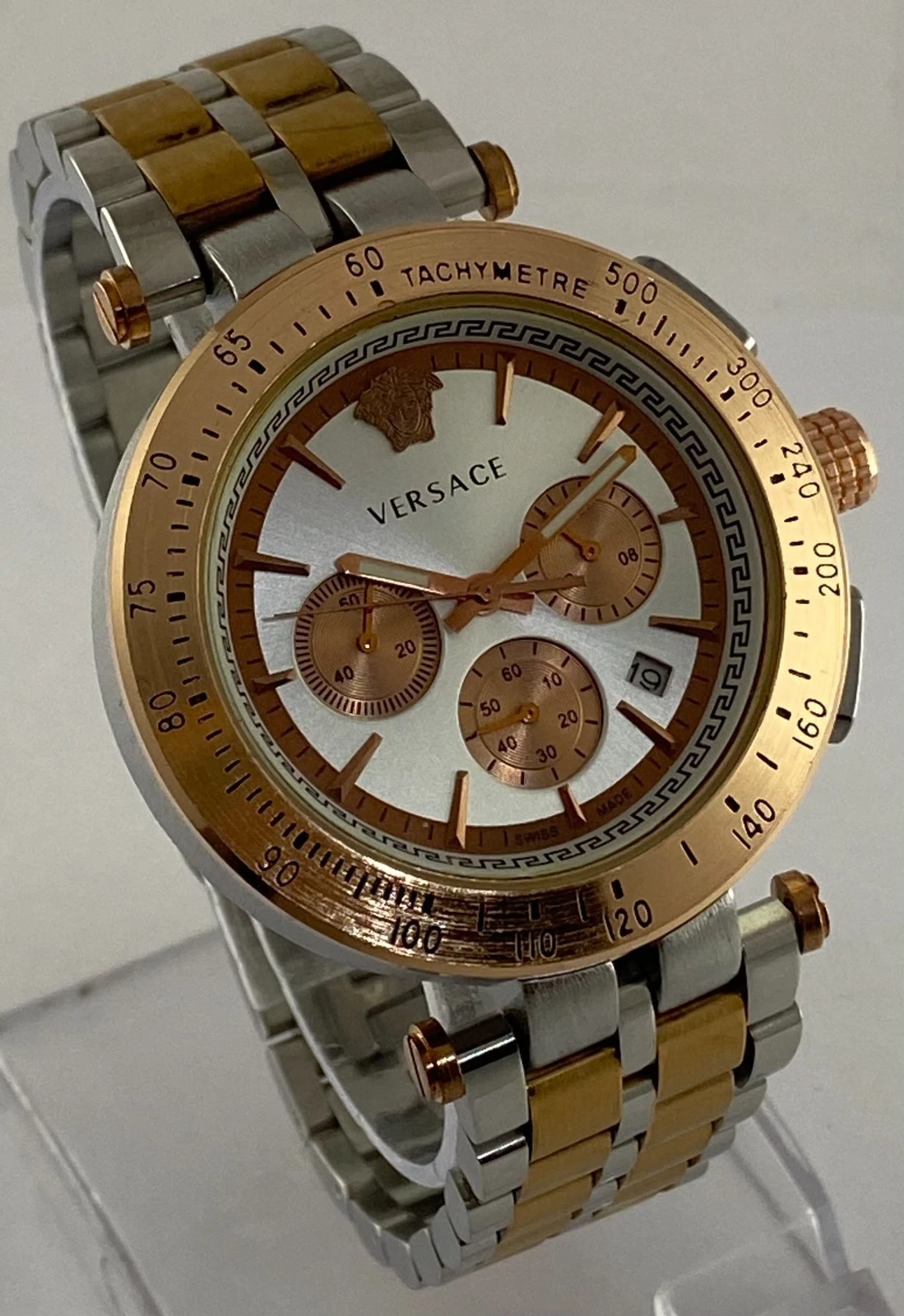 Orologio da Polso Uomo Casual Versace Quadrante Argento Data Indicatore Cronografo Quarzo