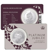 Australia 2022 50c Queen Elizabeth II Platinum Jubilee UNC Coin with Card 