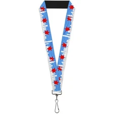 Buckle-Down Lanyard-1.0"-Chicago Skyline/Flag Distressed Black/White 22" x 1" Mu