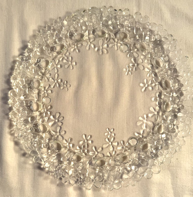 PartyLite Hydrangea Pillar Candle Holder Plate Clear Glass Decorative Lace 10''