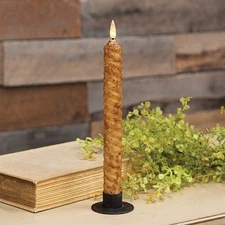 Burnt Ivory / Cinnamon Taper TIMER Candle Twisted 9.5" battery Primitive NEW