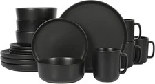 Zuma Stoneware Plates, Bowls, & Mugs Dinnerware Set - Matte Black, Service for F