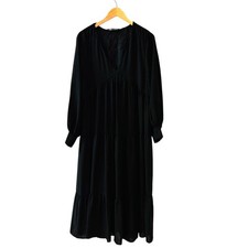Zara Black Long Sleeve V Neck Tiered Maxi Dress Size M Medium