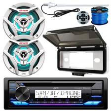 JVC Marine CD Receiver, Remote, 2x 6.5" LED Speaker, Cover, Antenna,Wire White 