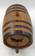VTG Oak Whiskey Barrel Patriotic Flag Design Decorative Mini Keg w/ Spigot