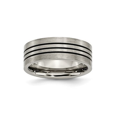 Mens Titanium Enameled Flat 8mm Satin and Polished Wedding Band Ring