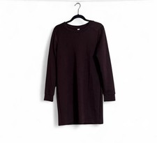 Dear Scarlett Sz L Fleece Dress Burgundy Long Sleeve Pleated Back Wrinkle Free