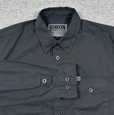 Dixxon Shirt Mens Large Black Long Sleeve Button Up Workforce Workwear Mechanic