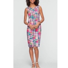 Talbots Size 4 100% Cotton Multicolor Madras Plaid Sleeveless Shift Dress Pink