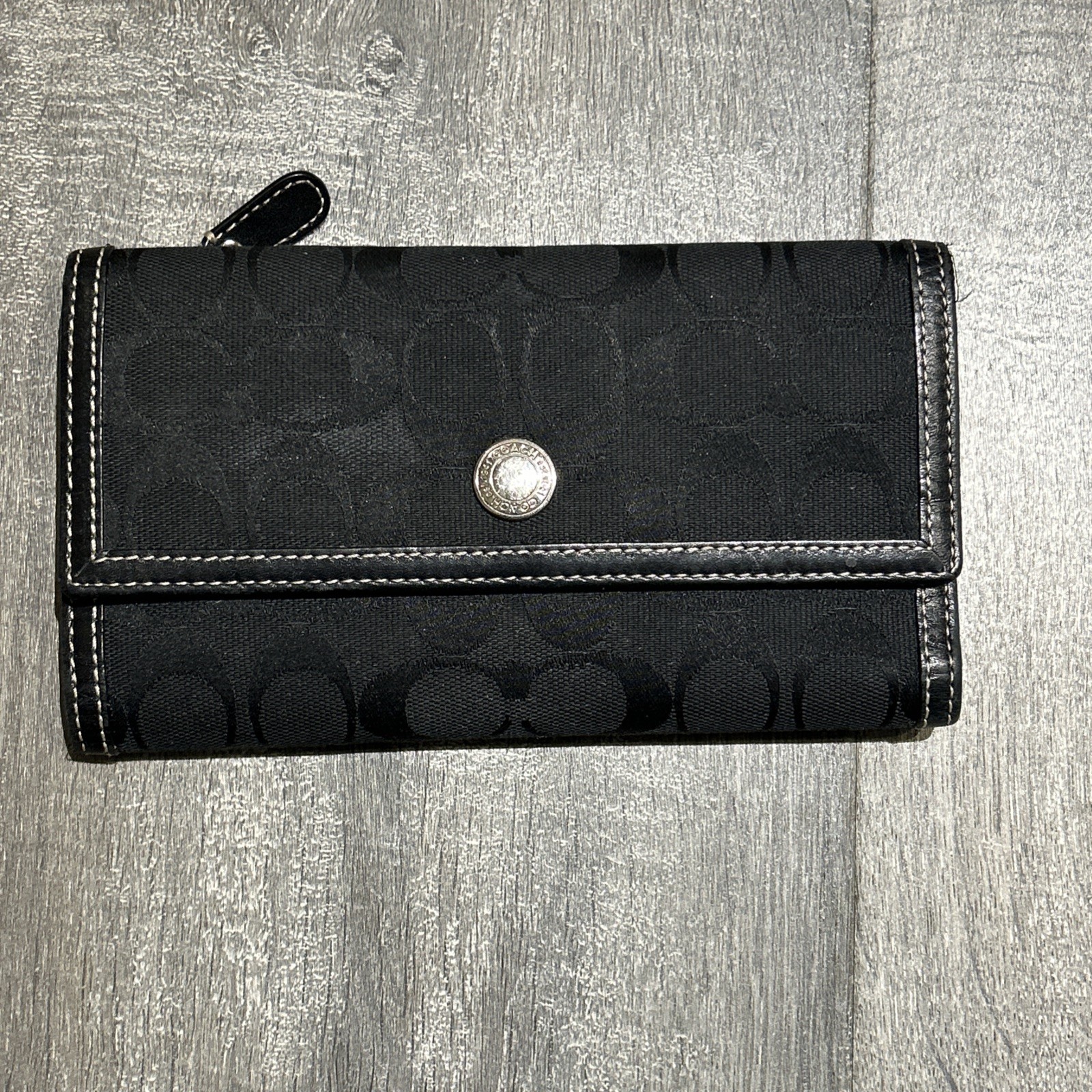 Coach Signature Leather Trim  TriFold Long Wallet Black