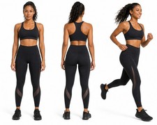 Womens High Waist Workout Leggings with Pockets Mesh Yoga Gym Pants Black