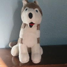 Husky Dog Plush Doll Gray/White Blue Eyes 12'Inches Great Condition
