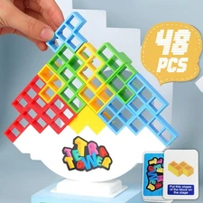 48 Pcs Tetra Tower Balance Stacking Blocks Game, Board Games for 2 Players+ F...